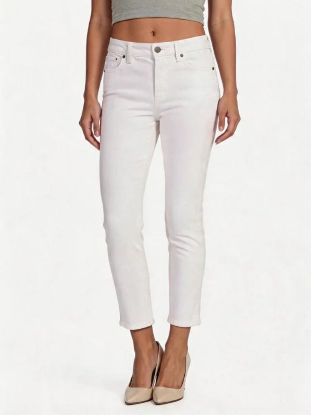 Paige Womens Jacqueline Crop Jeans Stretch Denim in Optic White Size 30